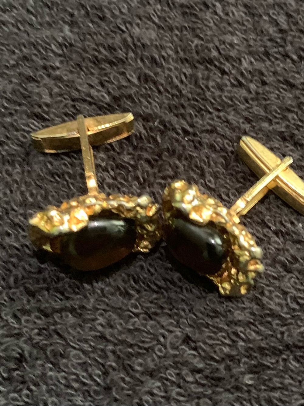 Vintage Gold-Tone Amber Stone Men's Cufflinks - Picture 7 of 7